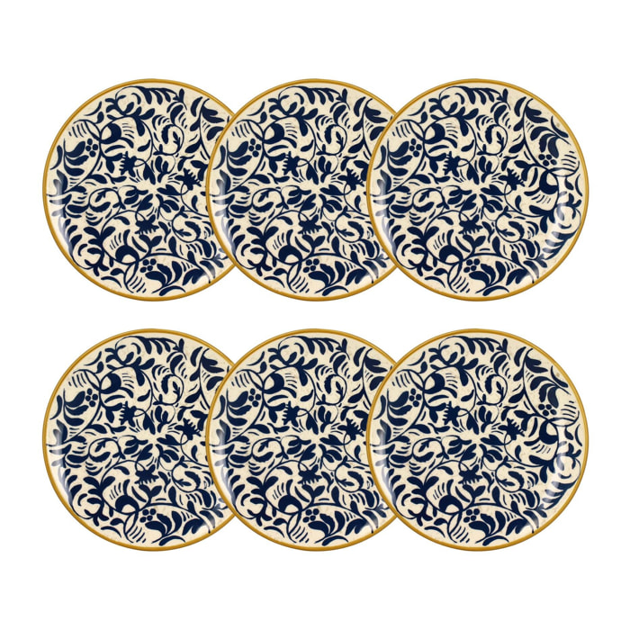 Lot de 6 assiettes à dessert à motif bleu en grès 19cm HERACLEE