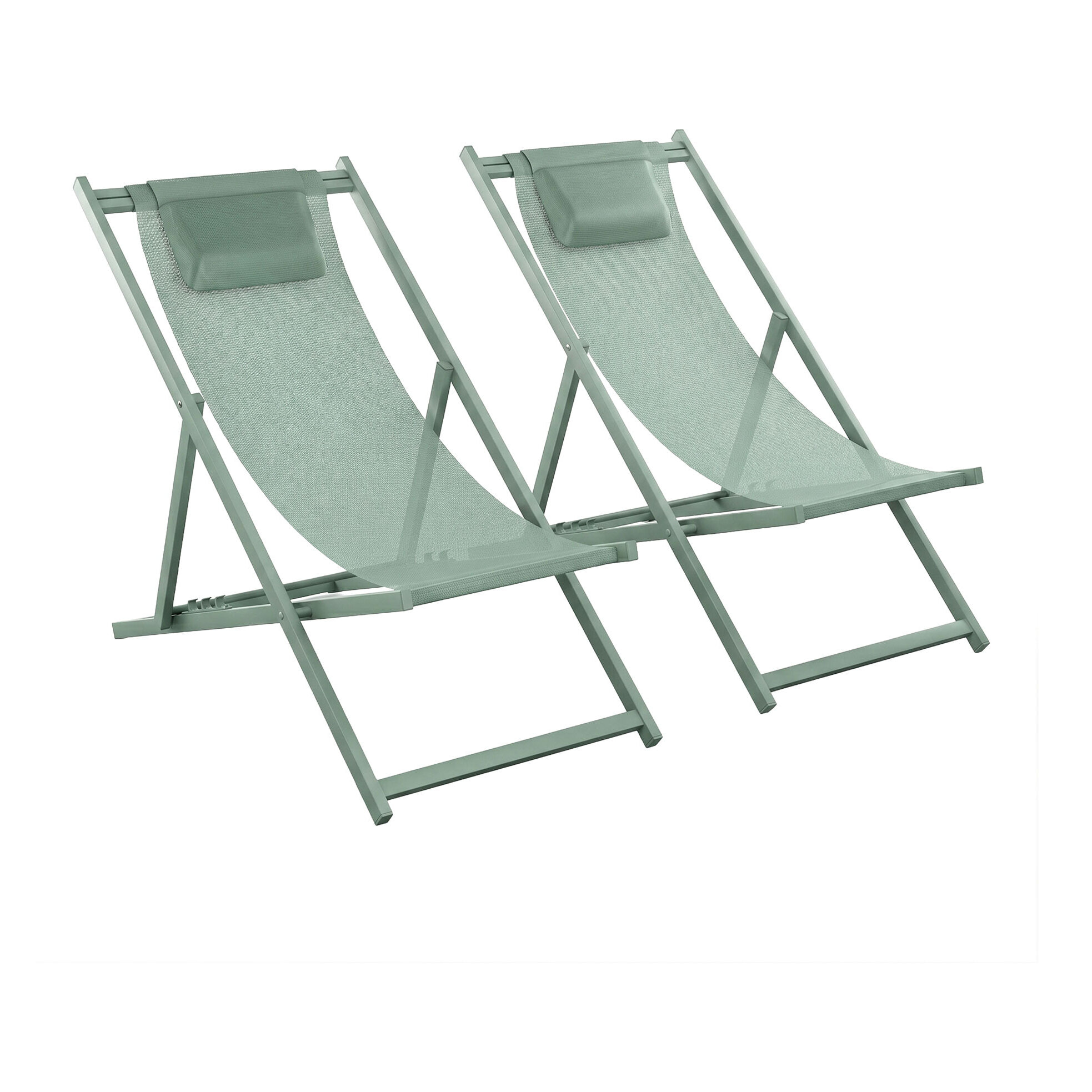 Mezzaluna - Set di 2 sdraio pieghevoli 59x97x104 cm da giardino in alluminio e textilene salvia