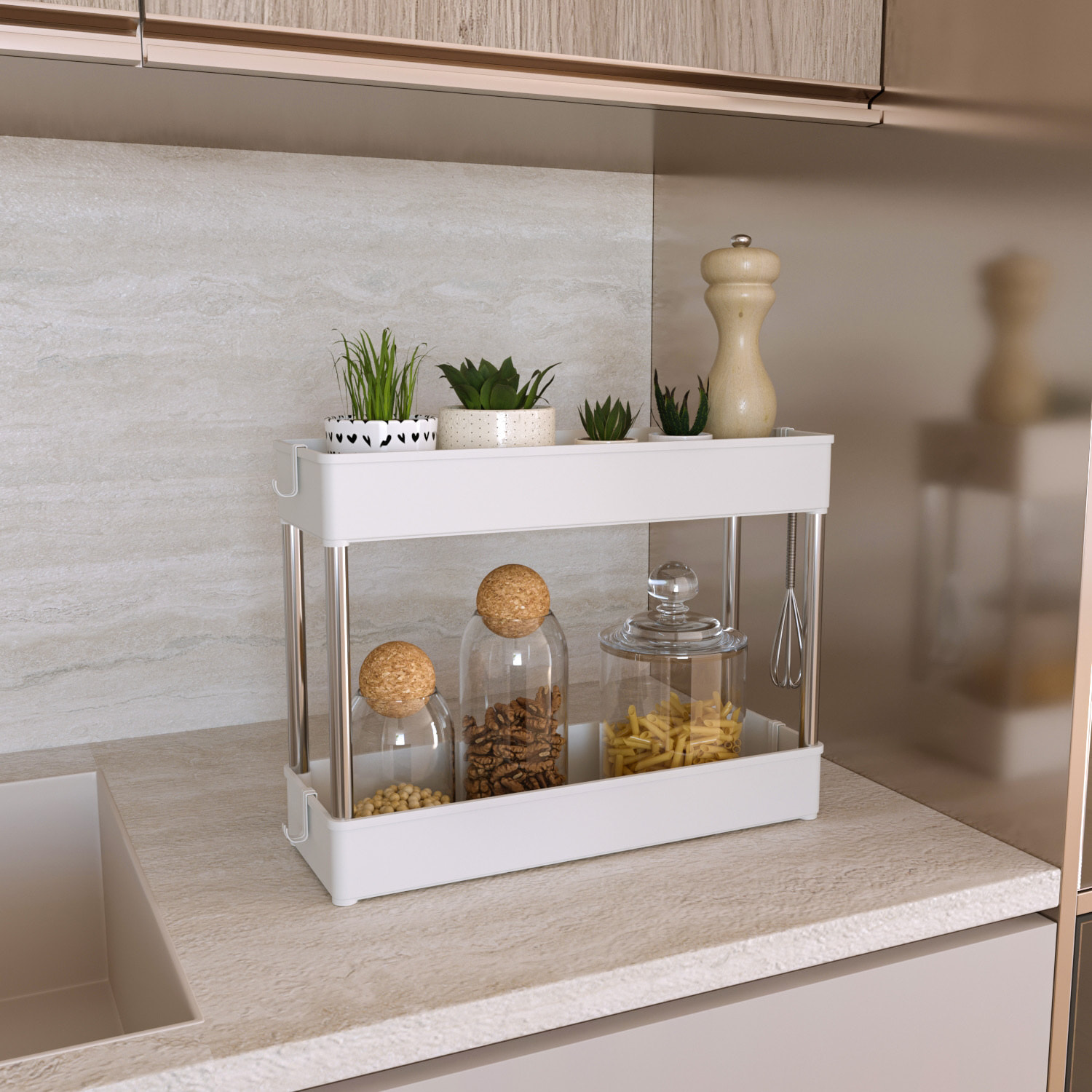 Carrello Portaoggetti 4 Ripiani Mobile Salvaspazio In Plastica Con Ruote Struttura In Acciaio Per Spazi Ridotti Cucina Bagno 40 x 13 x 85 Cm Bianco