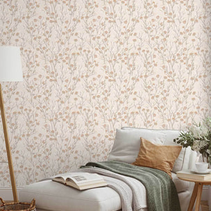 Papier peint fleurs sauvages beige lin délicat