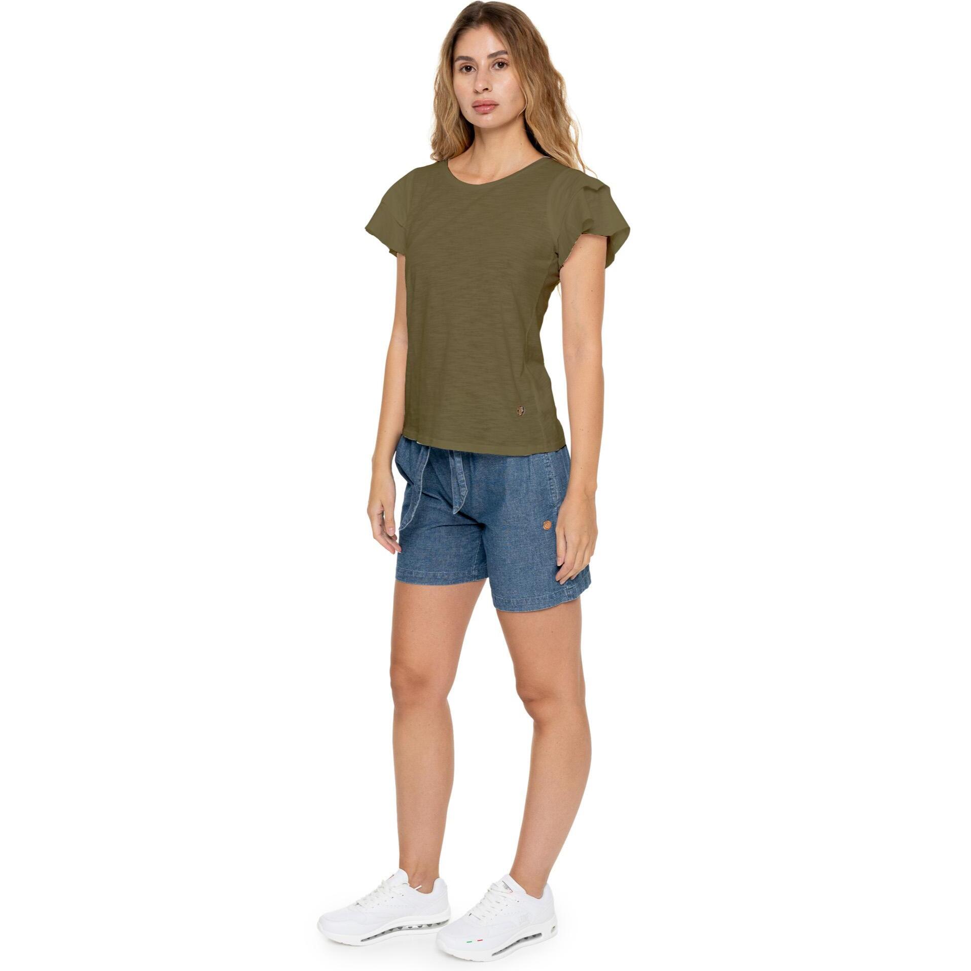 Camiseta de manga corta estilo safari urbano para mujer