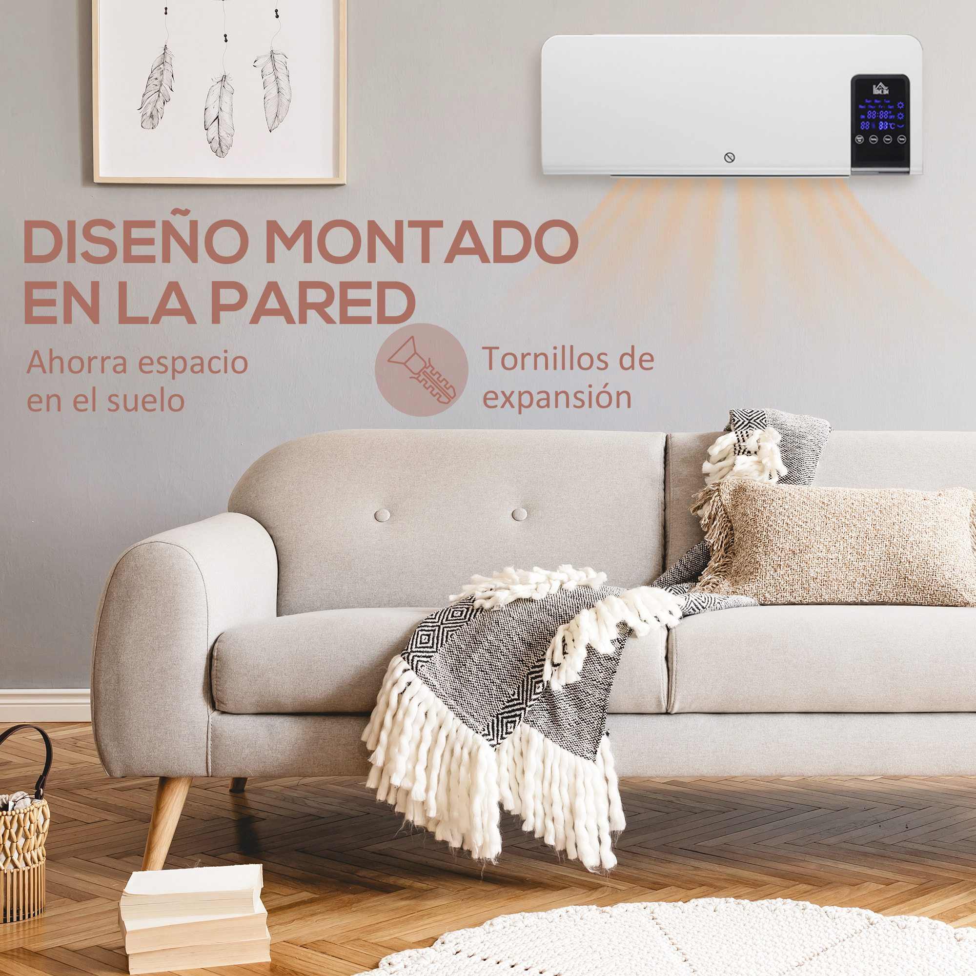 Calefactor Eléctrico de Pared 1000W/2000W con Mando a Distancia 54,5x12x21,5 cm