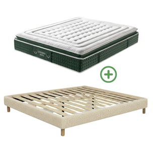 Ensemble matelas Jade & sommier Cancun | Mémoire de forme et ressorts ensachés | Cadre à lattes | Bouclette | Sable