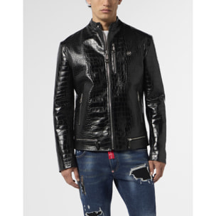 PHILIPP PLEIN Leather Moto Jacket Cocco