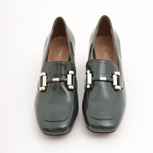 MOCASSINO TACCO MORSETTO GOLD CHOCOLA' VERDE