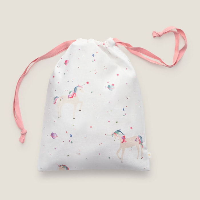 Bolsa de algodón estampada unicornios Larita color blanco 100% Algodón