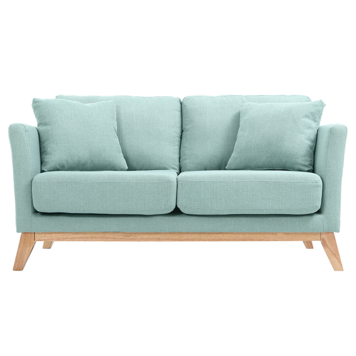 Canapé scandinave déhoussable 2 places en tissu vert lagon et bois clair OSLO