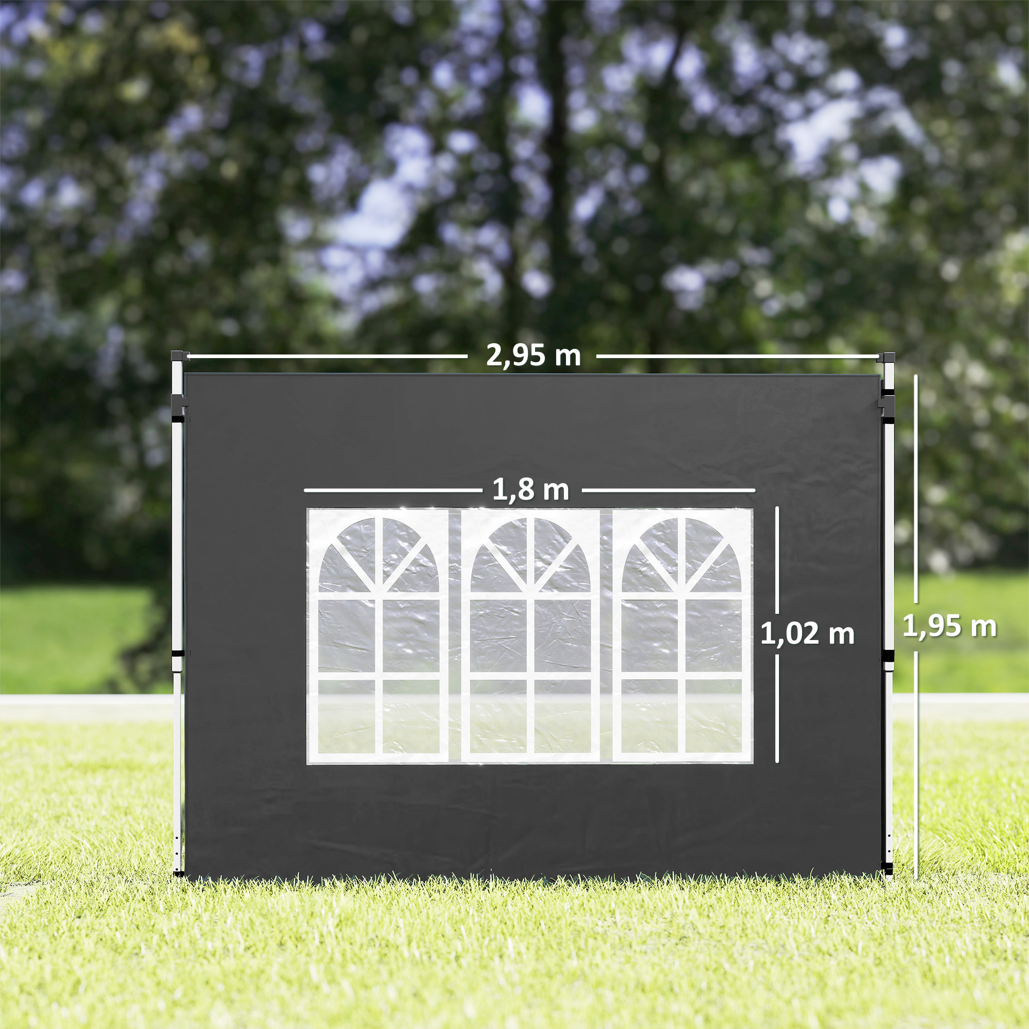 Lot de 2 parois latérales pour tonnelle 3 x 3 m ou 3 x 4 m - bâches de barnum 295 x 195 cm noir