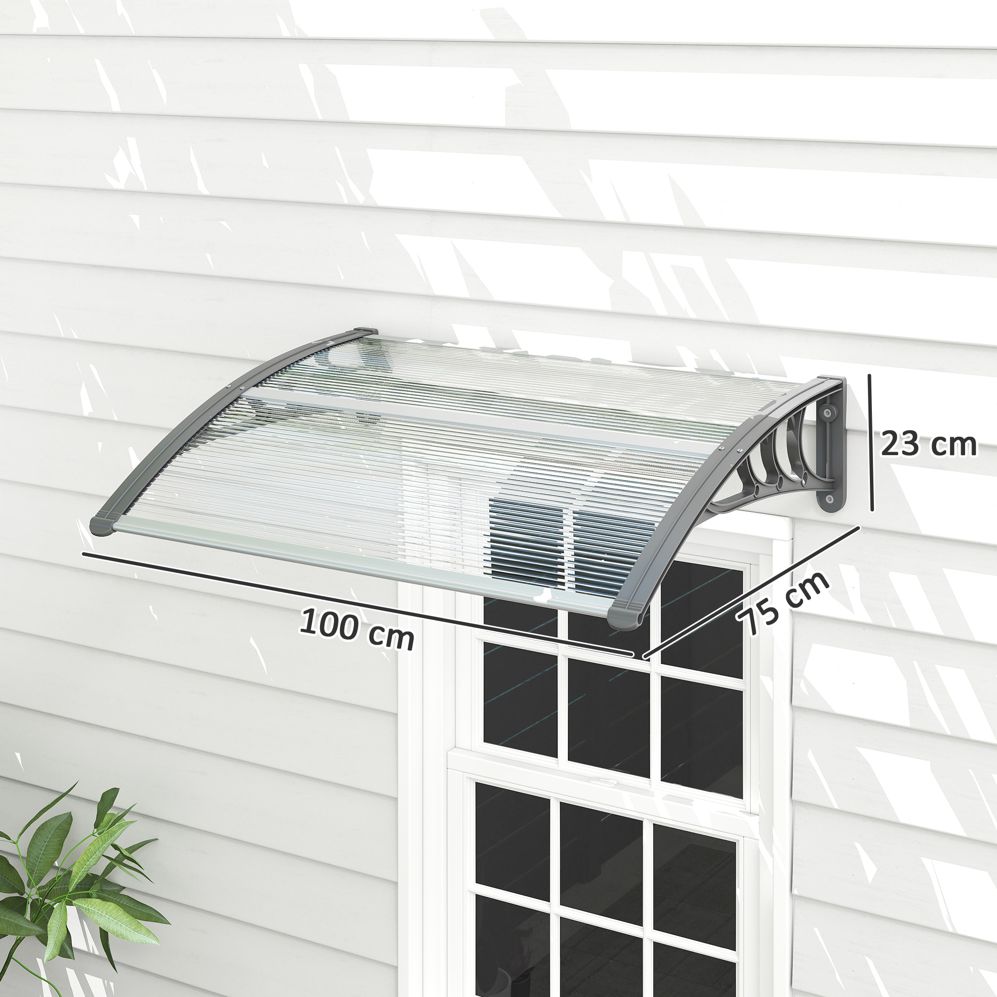 Marquesinas Exterior para Puertas y Ventanas, 100x75 cm, Tejadillo de Protección contra Sol y Lluvia, con Cubierta de Policarbonato, Barra de Aluminio, Transparente
