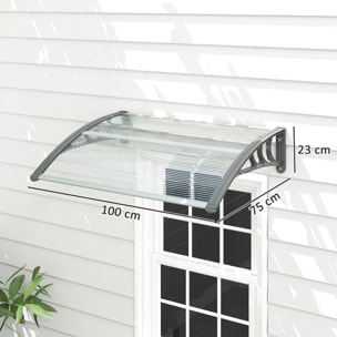 Marquesinas Exterior para Puertas y Ventanas, 100x75 cm, Tejadillo de Protección contra Sol y Lluvia, con Cubierta de Policarbonato, Barra de Aluminio, Transparente