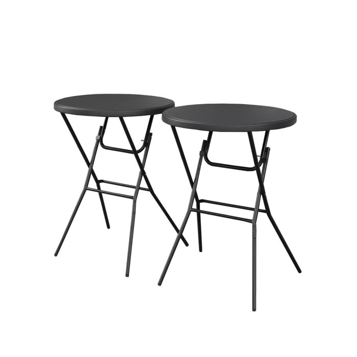 Lot de 2 tables hautes de réception – GALA – Mange debout. pliables. Ø80cm x 110cm. gris foncé