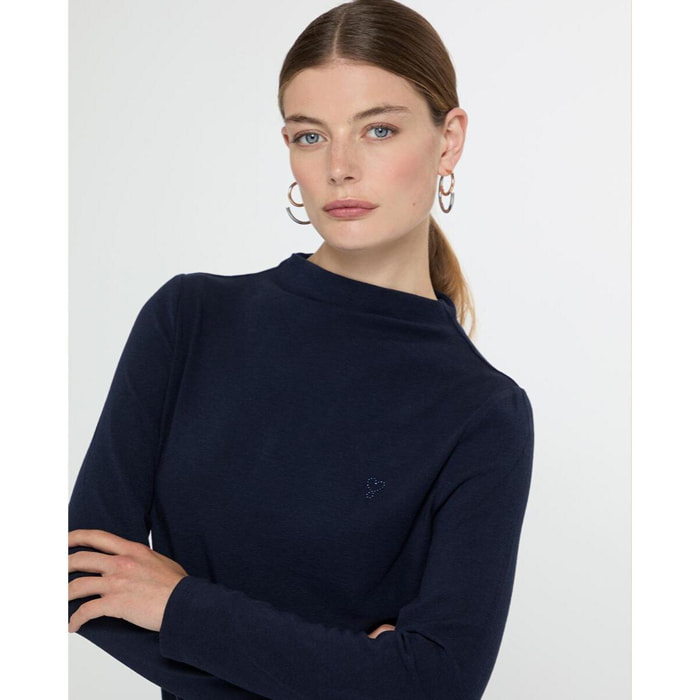 Maglietta a righe manica lunga collo alto