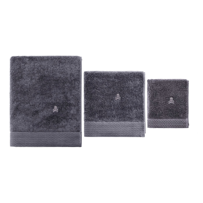 Juego de 3 toallas gris oscuro (tocador 30x50cm, manos 50x100cm y baño 90x150cm) scalpers home