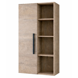 Colonna Sospesa Multiuso Con 1 Anta E 5 Vani A Giorno Mobile Armadietto Bagno Pensile Salvaspazio Chiusura Assistita 150 x 25.5 x 50 Cm Rovere Alaska