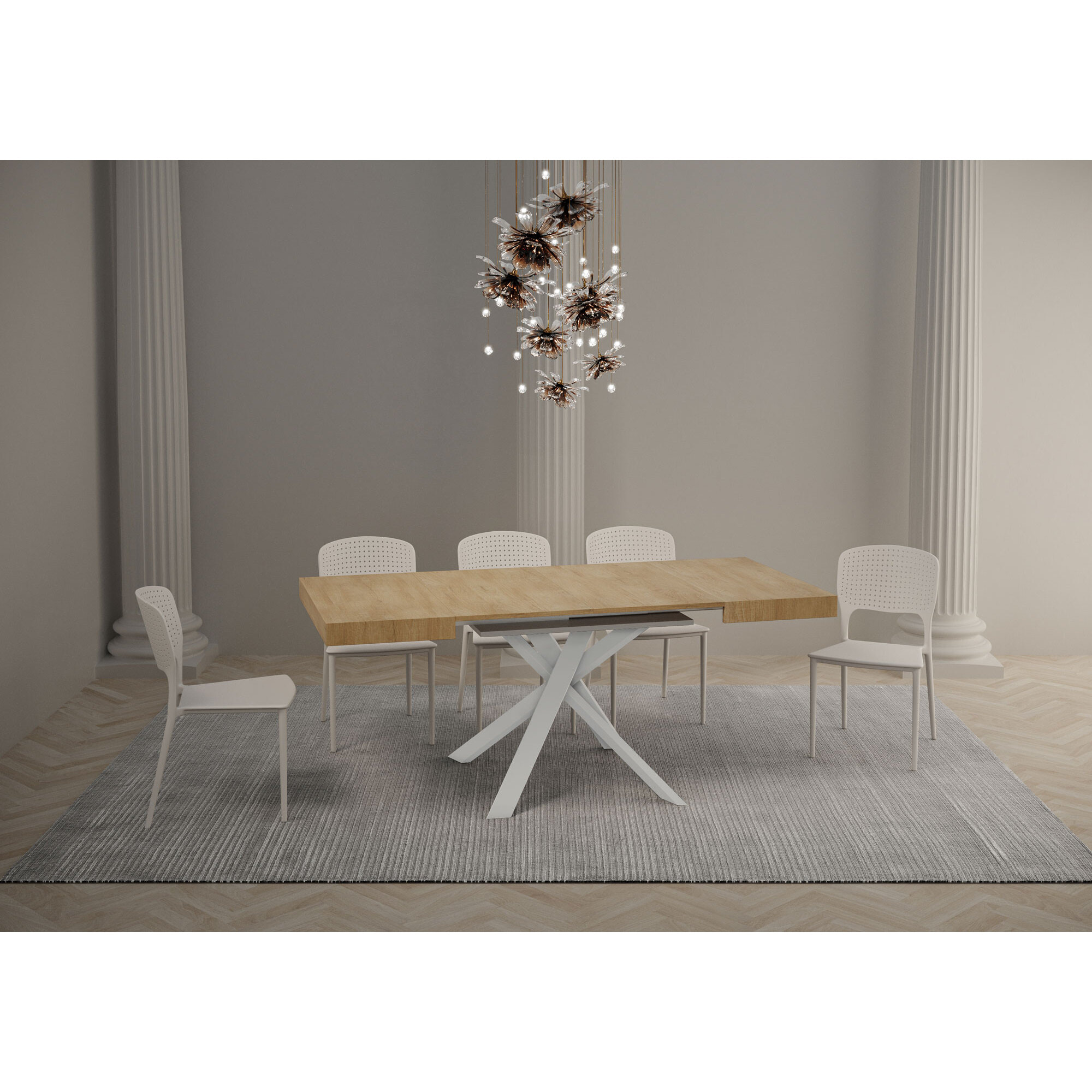 Table extensible 90x90/194 cm Clerk dessus Chêne Nature pieds Blancs