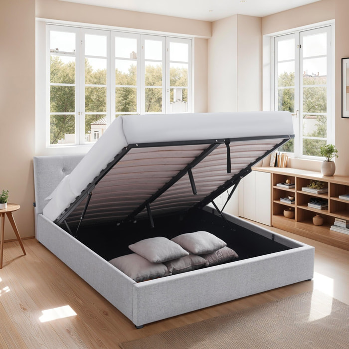 Lit coffre avec tête de lit en tissu - TINA