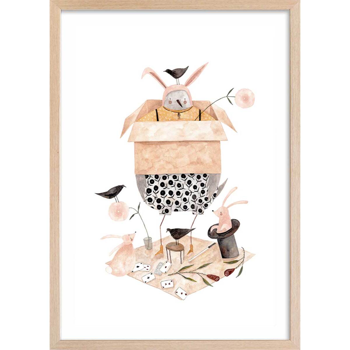 Affiche enfant tour de magie  Affiche + cadre en bois - Chêne