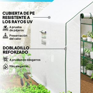 Invernadero de Jardín de 3 Niveles, Invernadero de Exterior con 12 Estantes, Puerta Enrollable, Ventanas, Anti-UV, Cubierta de PE 135g/m² para Cultivos, Plantas, Flores, 140x213x190 cm Blanco