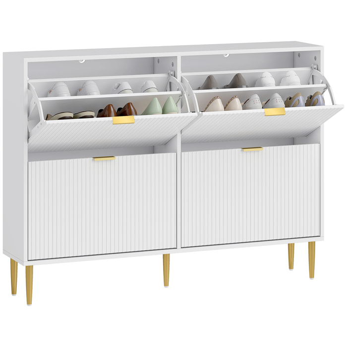 Zapatero Estrecho con 4 Puertas Acanaladas Zapatero Entrada Recibidor con Estantes Ajustables para 20 Pares de Zapatos 105x24x91,5 cm Blanco