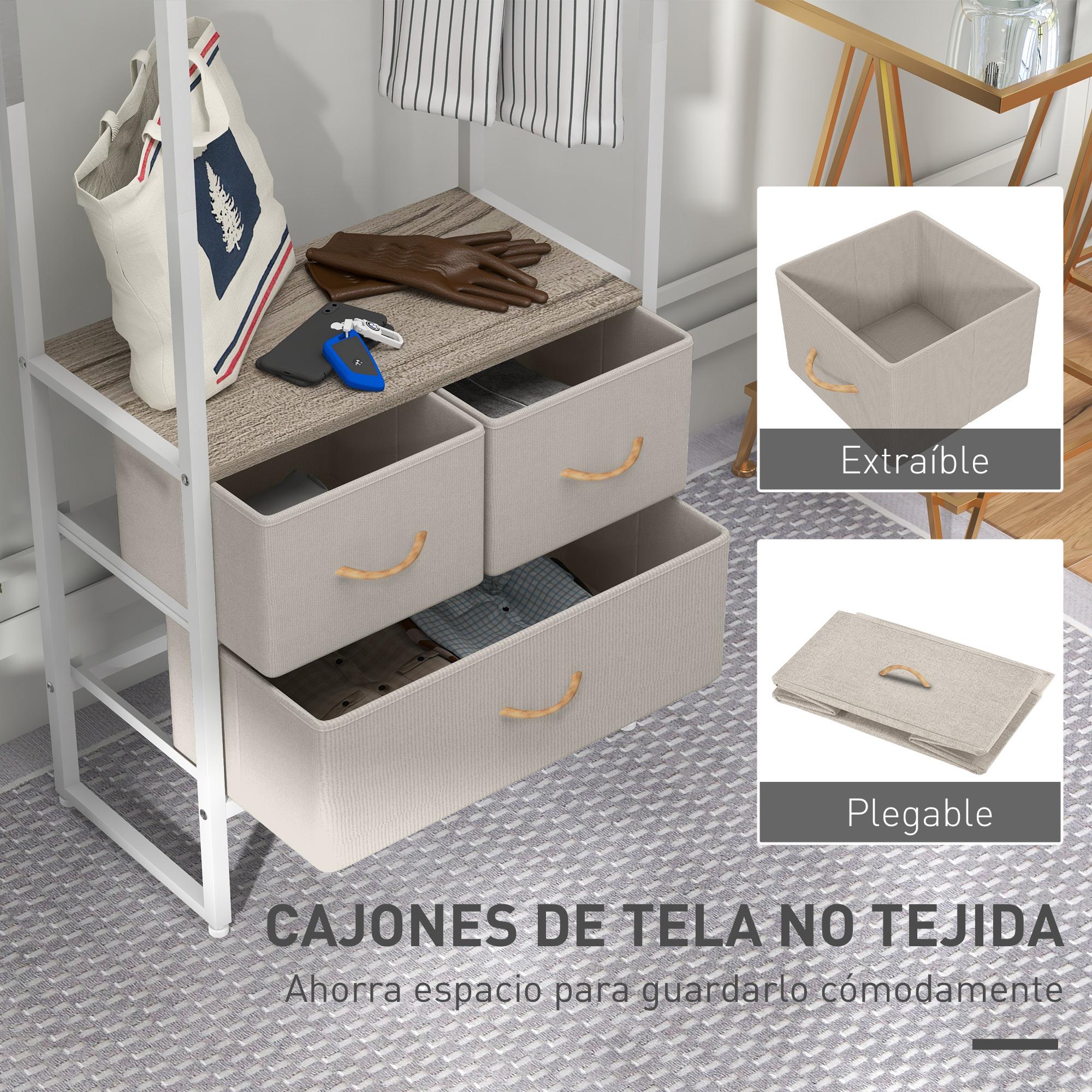 Perchero para Ropa Perchero Recibidor con 3 Cajones de Tela Barra para Colgar y Estante de Almacenamiento para Pasillo Dormitorio Sala de Estar 58,5x30x178 cm Natural