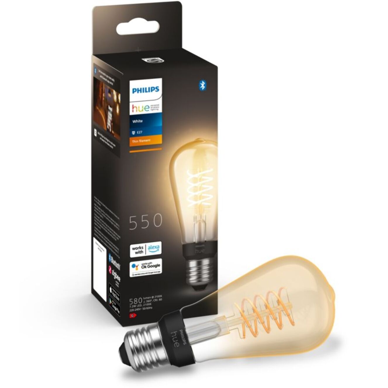 Ampoule LED connectée PHILIPS HUE White E27 9W Filament Edison