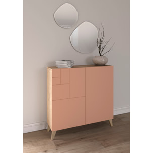 Zapatero Bergen melamina roble claro puertas rosa patas roble cl 87x90x27cm