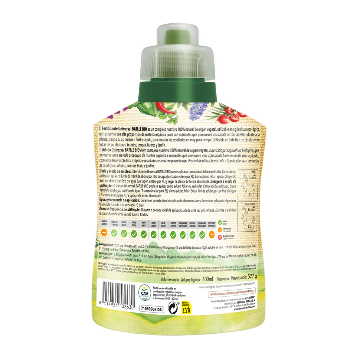 Fertilizante Universal BatlleBio 400 ml ALDEAS INFANTILES