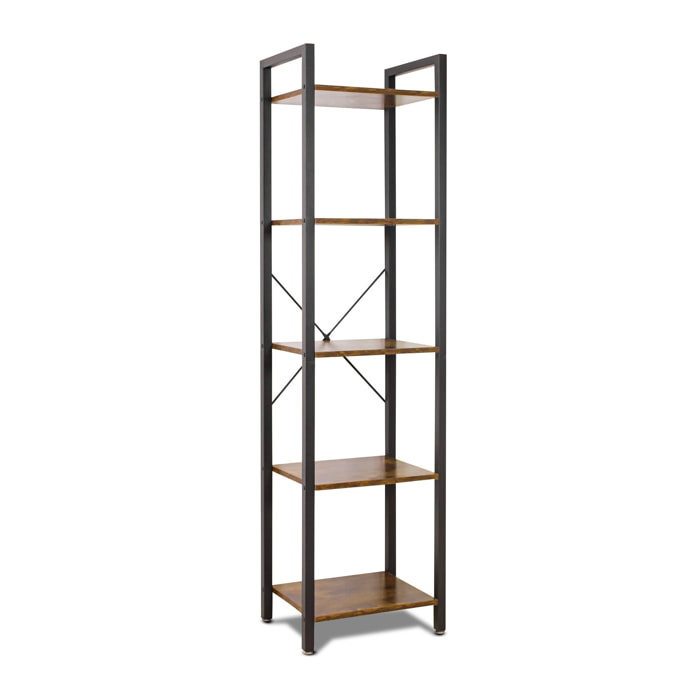 Wabi - Libreria scaffale a 5 ripiani in stile industriale, 40x30xH154 cm