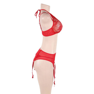 Conjunto de lencería roja de cuello halter con liga