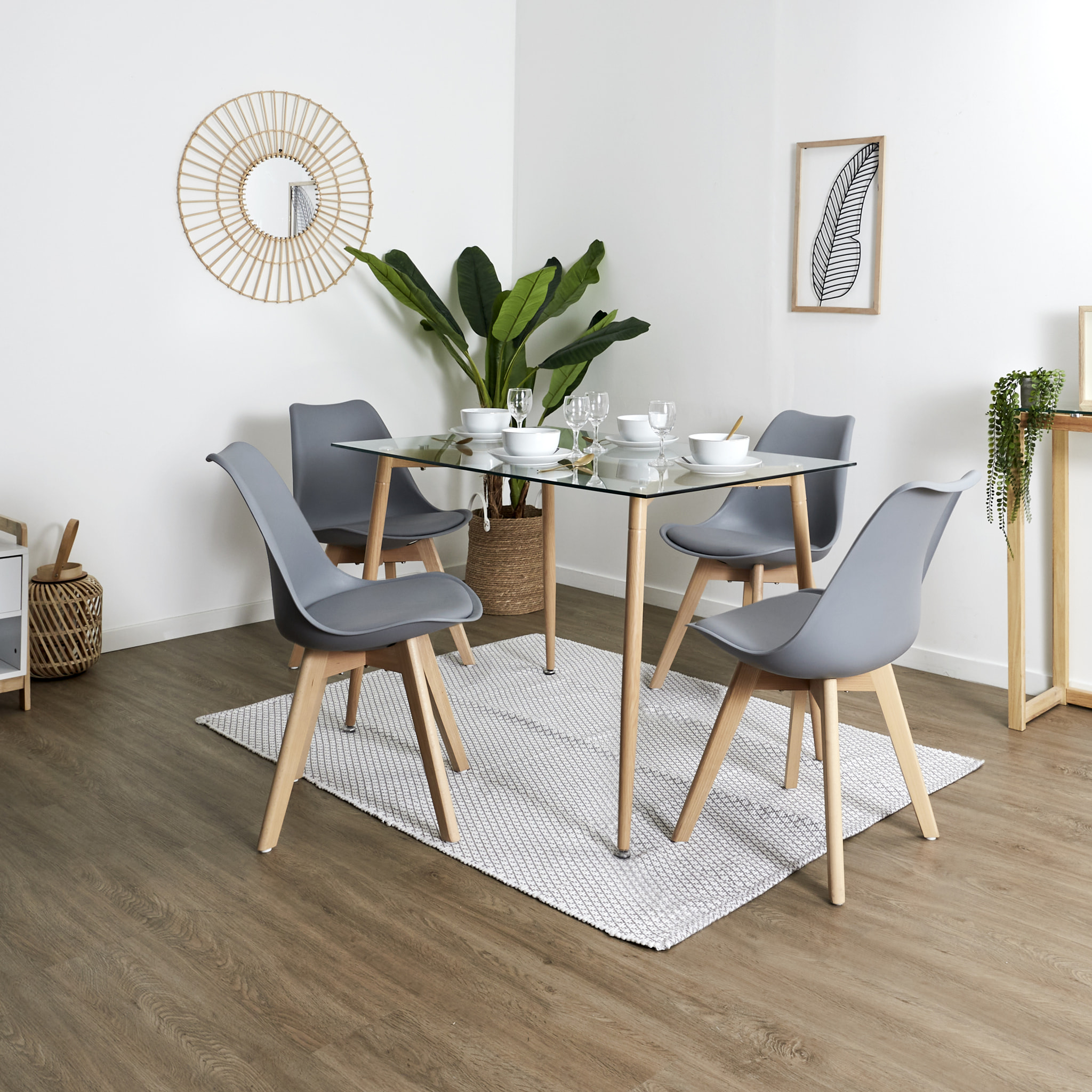 Chaise Scandinave Coque Rembourree Gris - Lot de 4