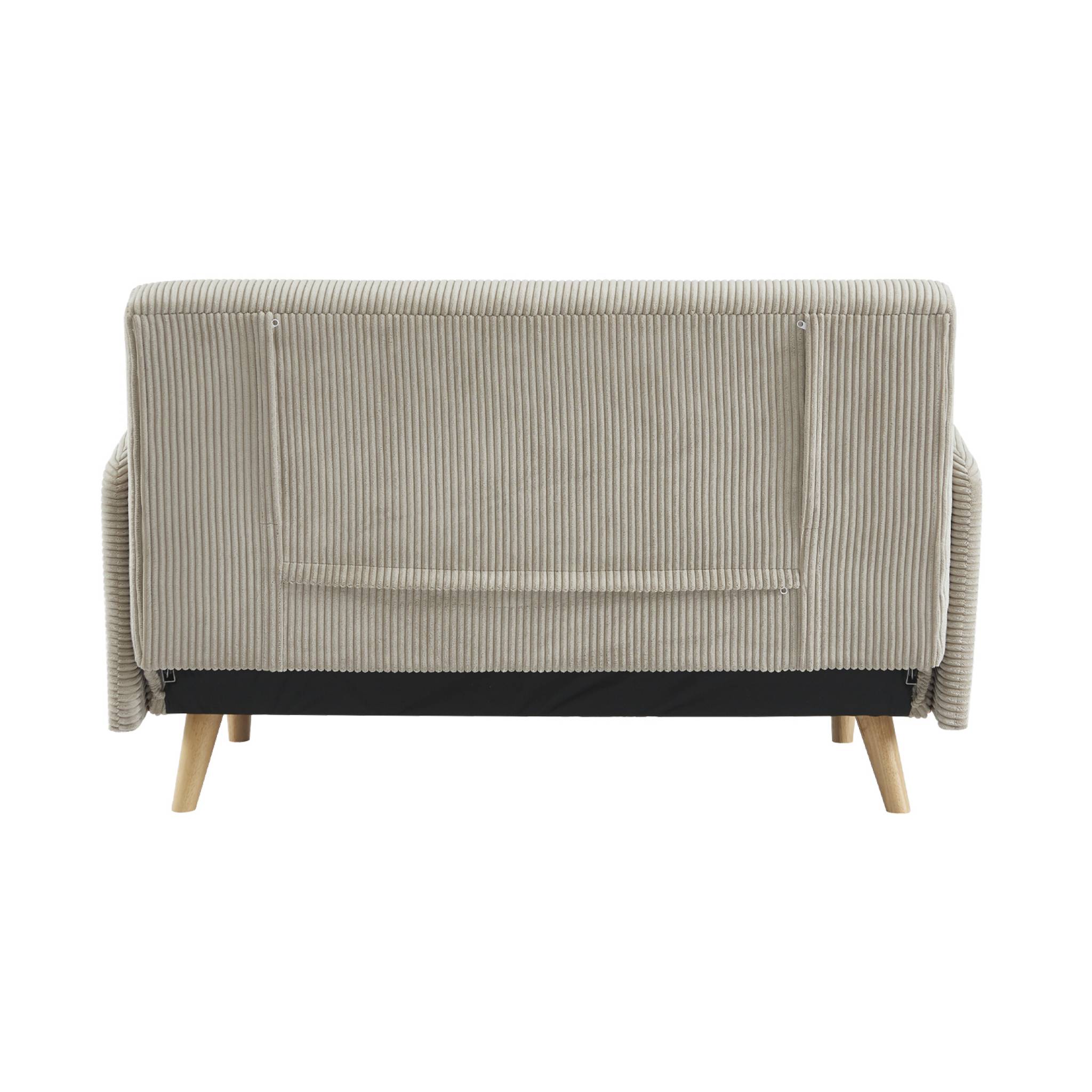 Canapé convertible en velours côtelé - Panam - 2 places scandinave. pieds bois. beige/greige. banquette. dossier inclinable