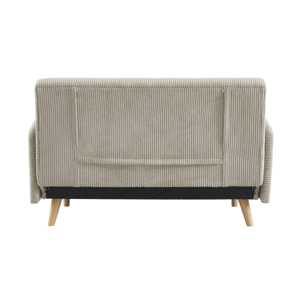Canapé convertible en velours côtelé - Panam - 2 places scandinave. pieds bois. beige/greige. banquette. dossier inclinable