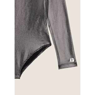 Body Bambina in jersey coated effetto argento