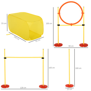 Agility sport pour chiens équipement complet haies, slalom, tunnel + sac de transport jaune