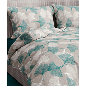 Parure Copripiumino Ginko Verde per letto singolo in 100% Cotone e Made in Italy, botanico felce