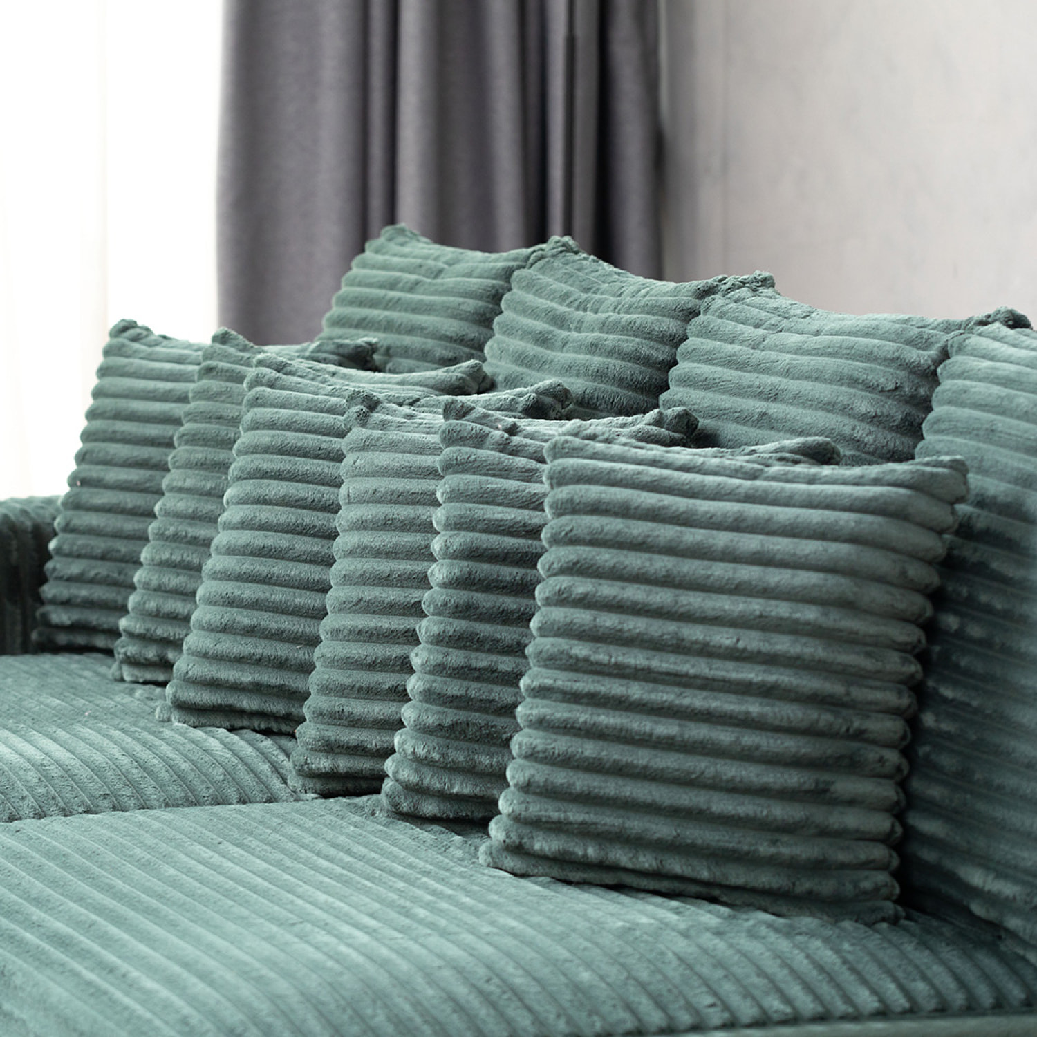 KENDARI Canapé d'angle 2/3 places assise profonde en velours côtelé vert