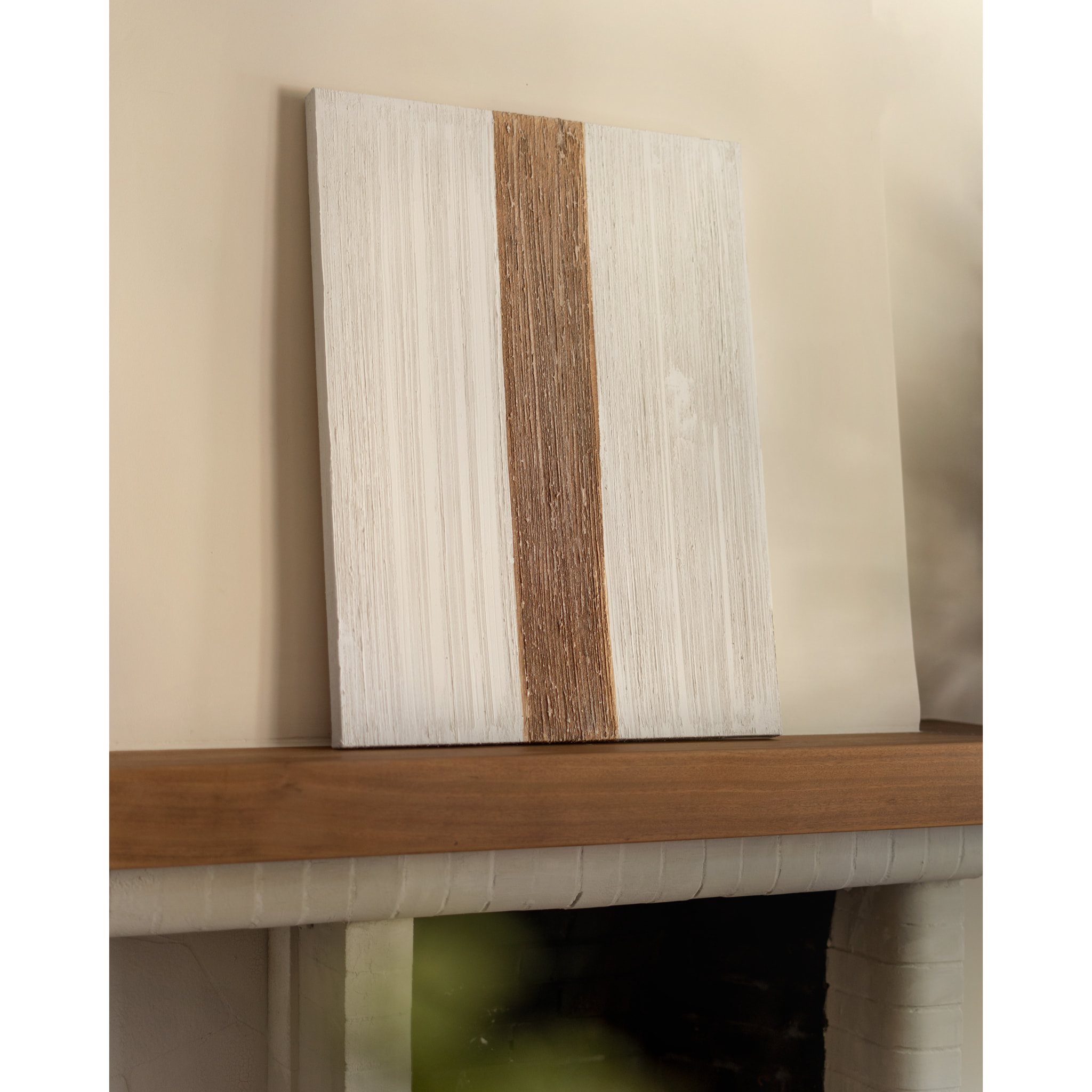 Tableau blanc et marron décoratif sur coton avec cadre en bois peint à la main à la peinture à l'huile en différentes tailles