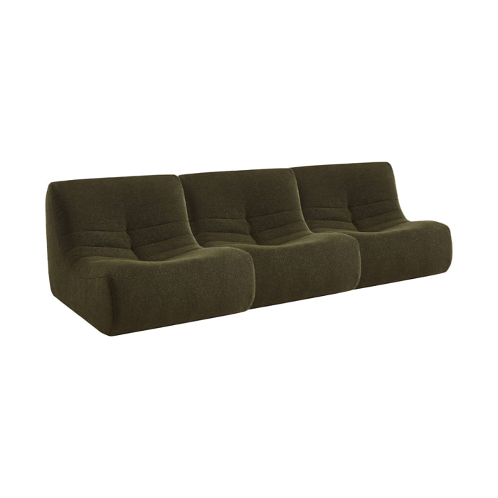 Lot de 3 fauteuils chauffeuses en bouclette texturée kaki foncé style contemporain 1 place