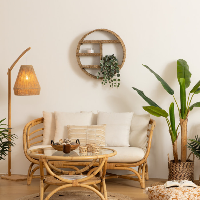 Étagère murale ronde - métal & fibre naturelle D58 cm