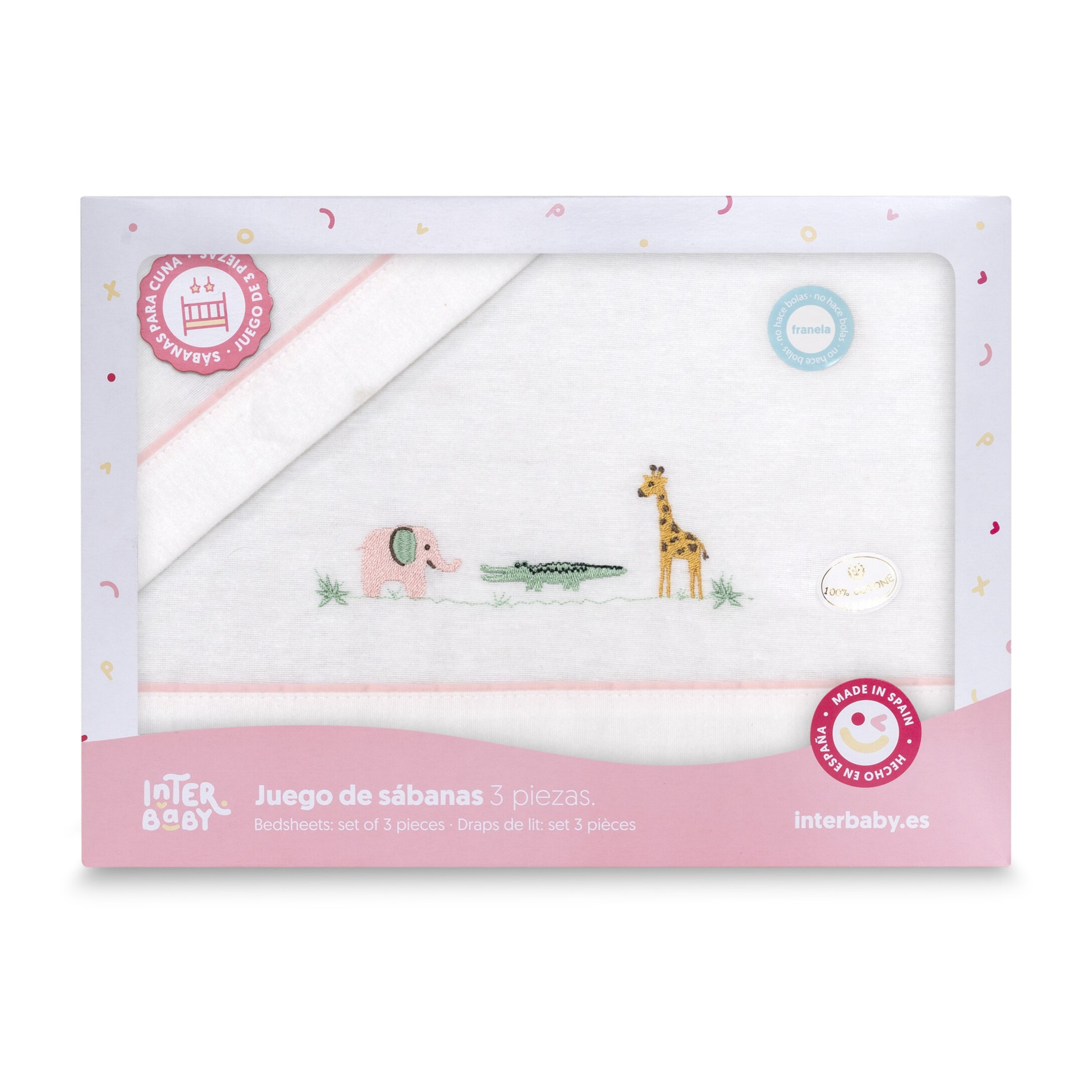 Triptico Coche Franela Jirafsa Savanna Bco/Rosa