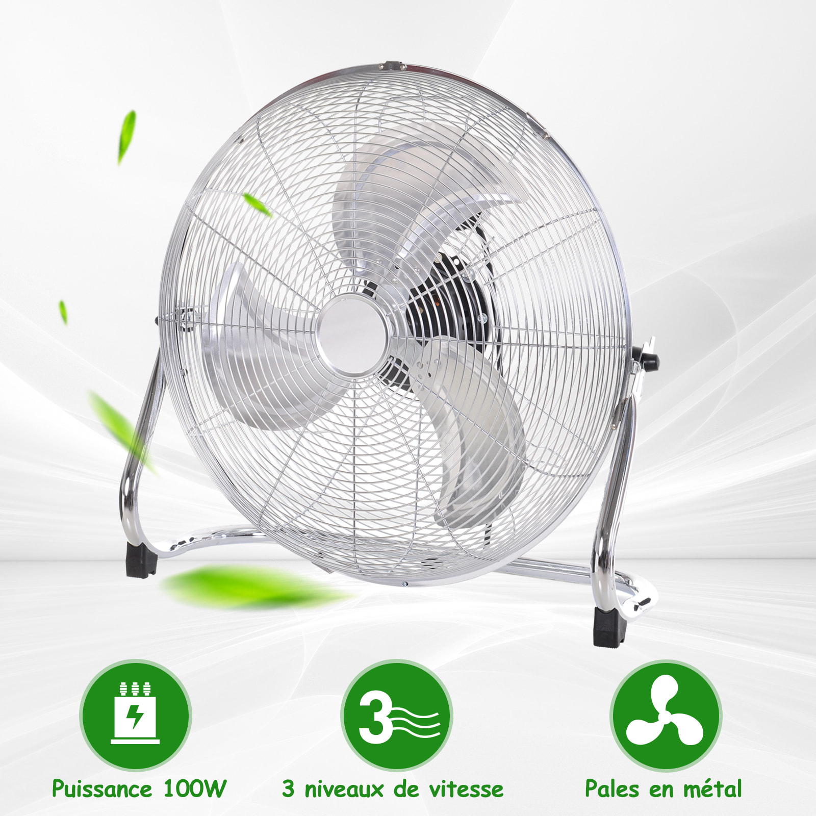 HOMCOM Grand ventilateur de bureau Ø 51 cm silencieux puissant 100 W 3 vitesses tête réglable gris métal