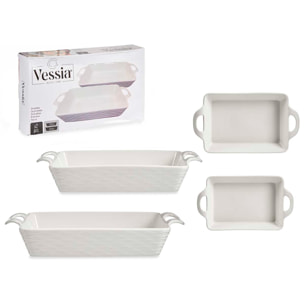 SET 2 VASSOI PORCELANA RETTANGOLARI CON MANIGLIE APERTE
