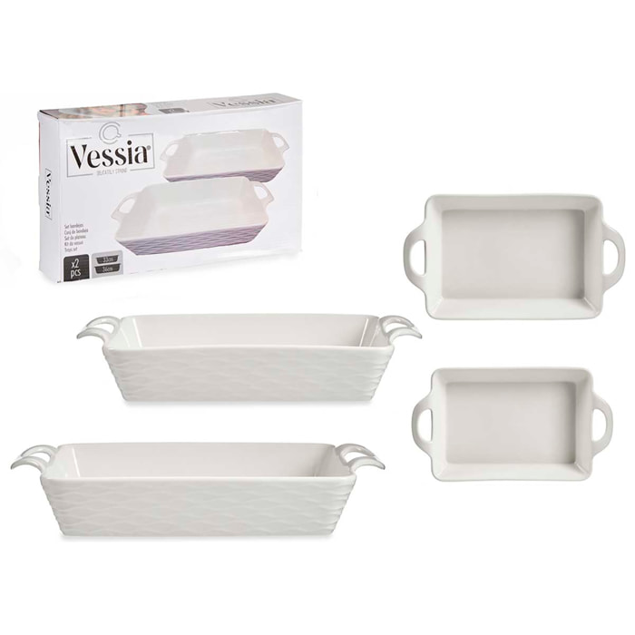 SET 2 VASSOI PORCELANA RETTANGOLARI CON MANIGLIE APERTE