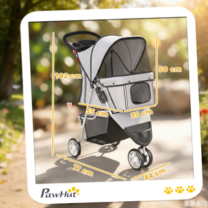 Carrito para Perros Plegable, hasta 10 kg, Cochecito para Perros Pequeños de 3 Ruedas con Capota Ajustable, Cesta, Ventanas de Malla, Portavasos, Ruedas de EVA y Frenos, para Gatos, Gris Claro