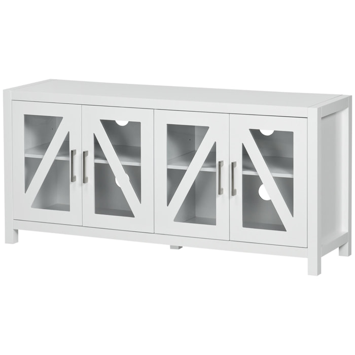 Mueble TV de Salón Mesa para Televisores de hasta 58'' con 4 Puertas de Vidrio Templado Estantes Ajustables y 4 Orificios para Cables para Dormitorio 130x35x60 cm Blanco