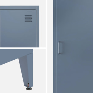 Armoire chambre enfant en acier bleu pétrole. 4 espaces de rangement. casier. L 38 x P 38 x H 180 cm