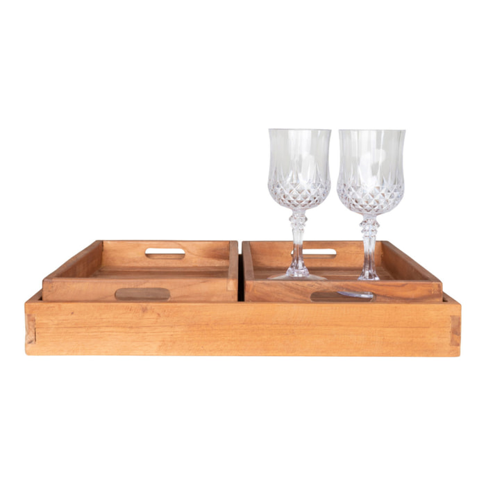 Set 3 vassoi in teak naturale Faro — misure graduate