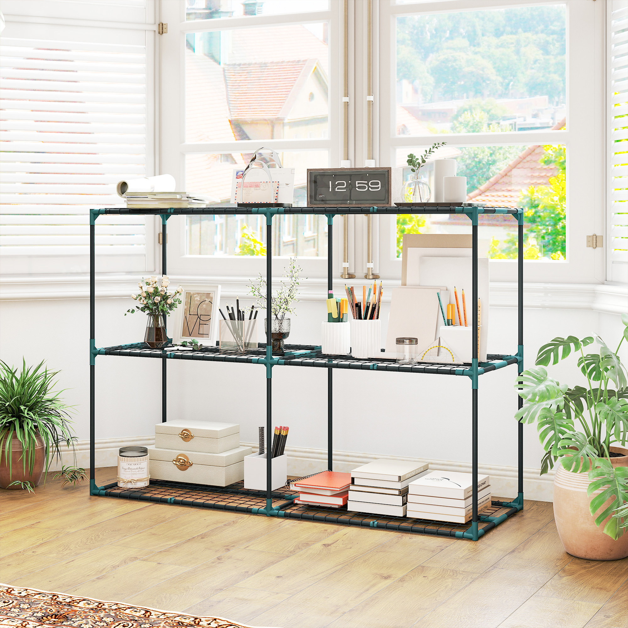 Soporte para Plantas de 3 Niveles para Interior y Exterior, Estantería para Plantas de Acero, Resistente y Estable, Estante para Macetas, Patio, Jardín, Balcón, Verde Oscuro