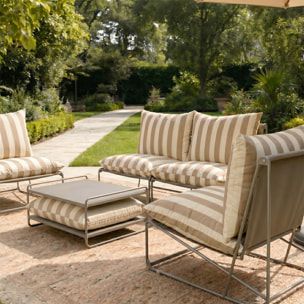 Salon de jardin 4 places à rayures taupe et beige avec table basse ARGOS