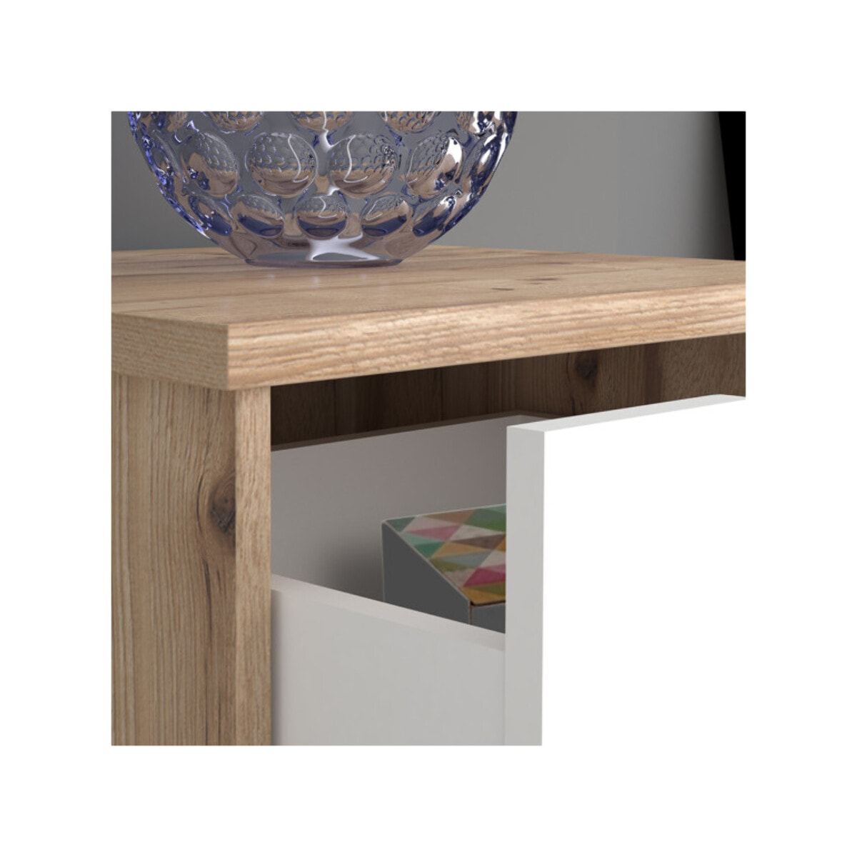 Table de chevet 2 tiroirs bois effet chêne naturel et blanc mat - WANDA